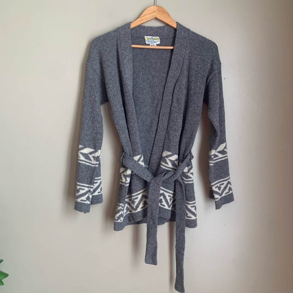 Norton's Point Cardigan Sweater Women's Med Vtg Aztec Belted Wool Blend 50’s 60s